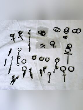 Black Mixed Hoop & Dangle Earring Set